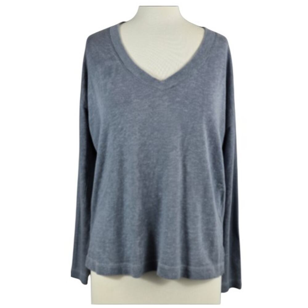 James Perse Boxy V-Neck Long Sleeve Top Blue Grey Size 2 = M